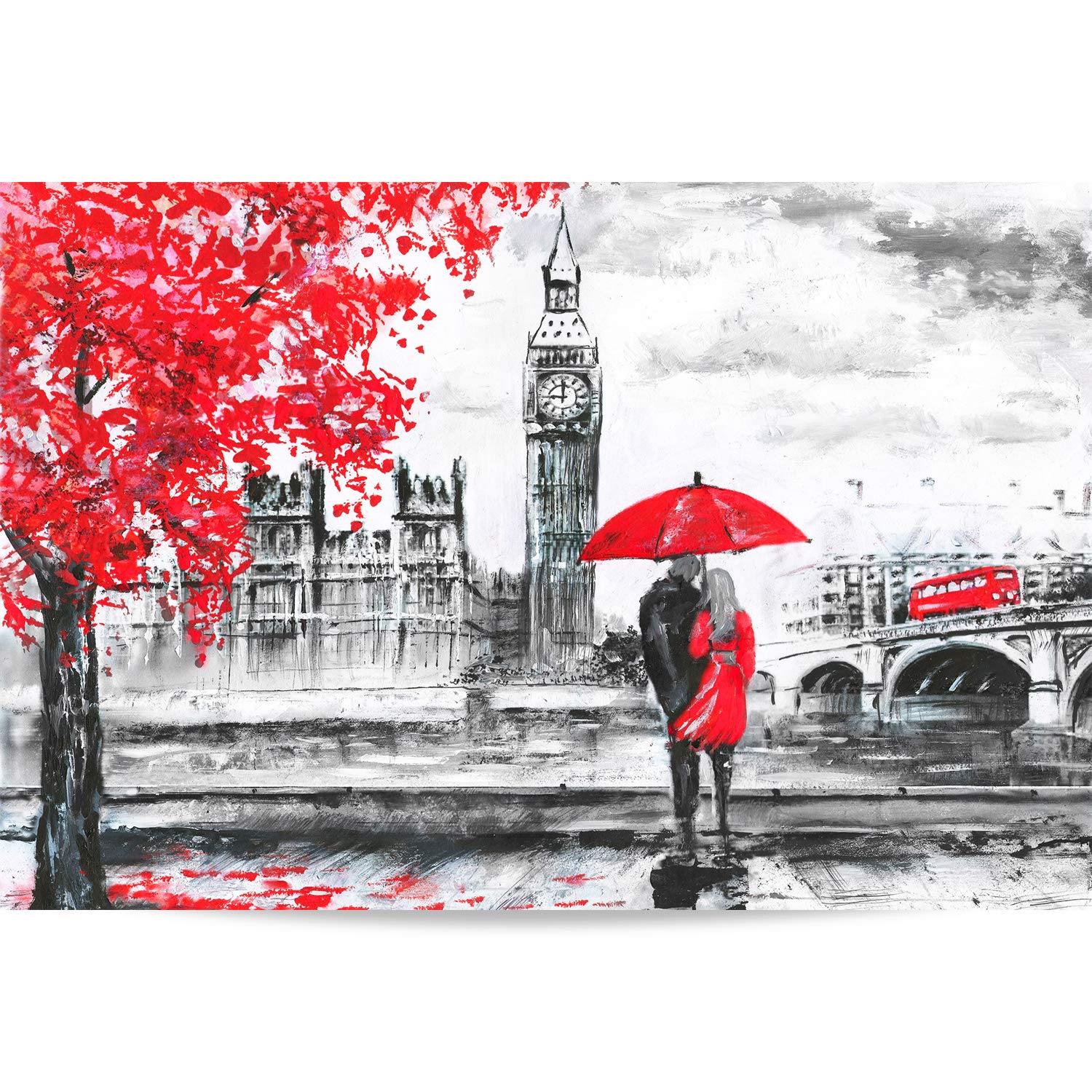 Buhoet Puzzles for Adults - 1000 Pieces - Red Umbrella Couple Artwork - Wooden Puzzle - Unique Birthday & Xmas Gifts
