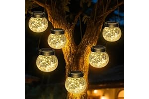 Kolpop Solar Lanterns Outdoor Waterproof 6 Pack, Hanging Solar Lights with 30 LED, Cracked Glass Hanging Globes for Garden Patio Fence Yard Christmas Tree Decoration,Warm White