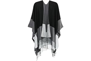MissShorthair Women's Printed Shawl Wrap Fashionable Open Front Poncho Cape, Gift for Women T-Black Grey