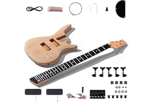 Leo Jaymz DIY Electric Bass Guitar Kits Beginner Kits- Roasted Ash Body, Roasted Maple Neck and Ebony Fingerboard - Fully Com