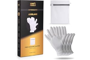 AKRILANE 1 Size 2 Pairs 100% Premium Cotton Gloves for Dry Hands | Moisturizing Overnight Gloves for Eczema, Psoriasis & Skin Spa Treatment for Women & Men | Free Laundry Bag