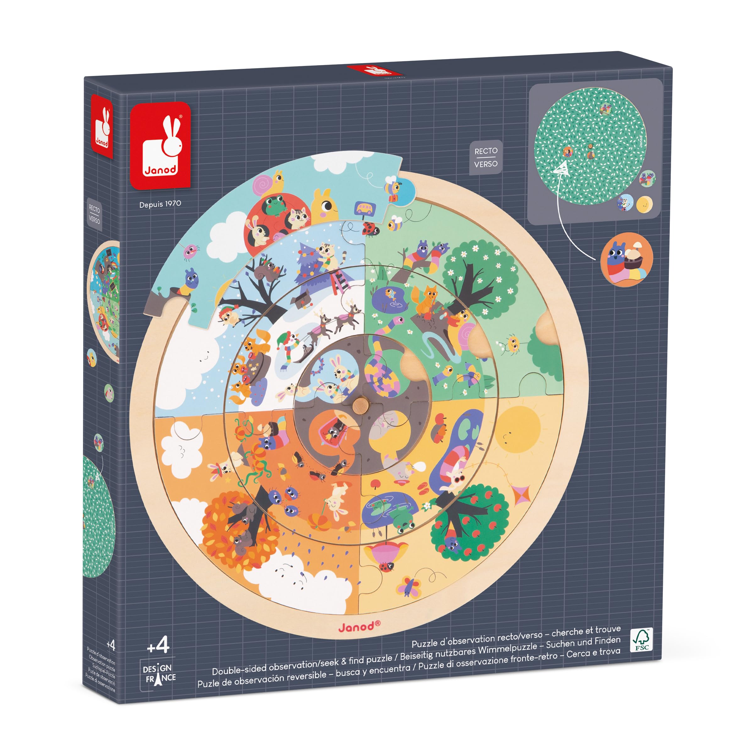 Janod - Pédagogie Range - Children’s Observation Puzzle - “Garden” Seek and Find Game - Children’s Educational Toy - FSC Wood Game - 24 Months +, J05090