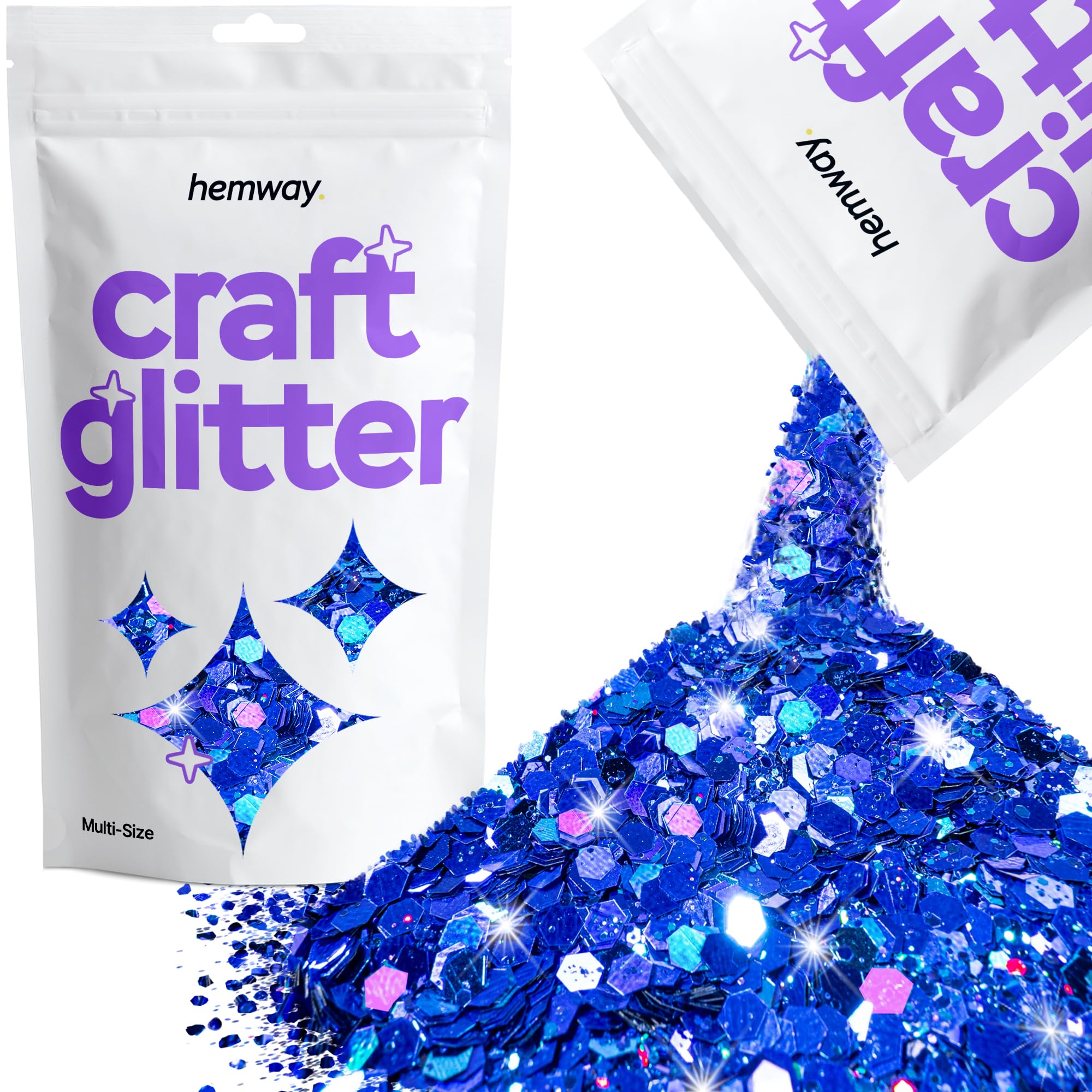 Hemway Craft Glitter Sapphire Blue Holographic 100g Multi Size Glitter for Crafts, Resin, Cosmetic, Nail, Face, Body, Festival, Tumblers, Art, Candle, Crafting
