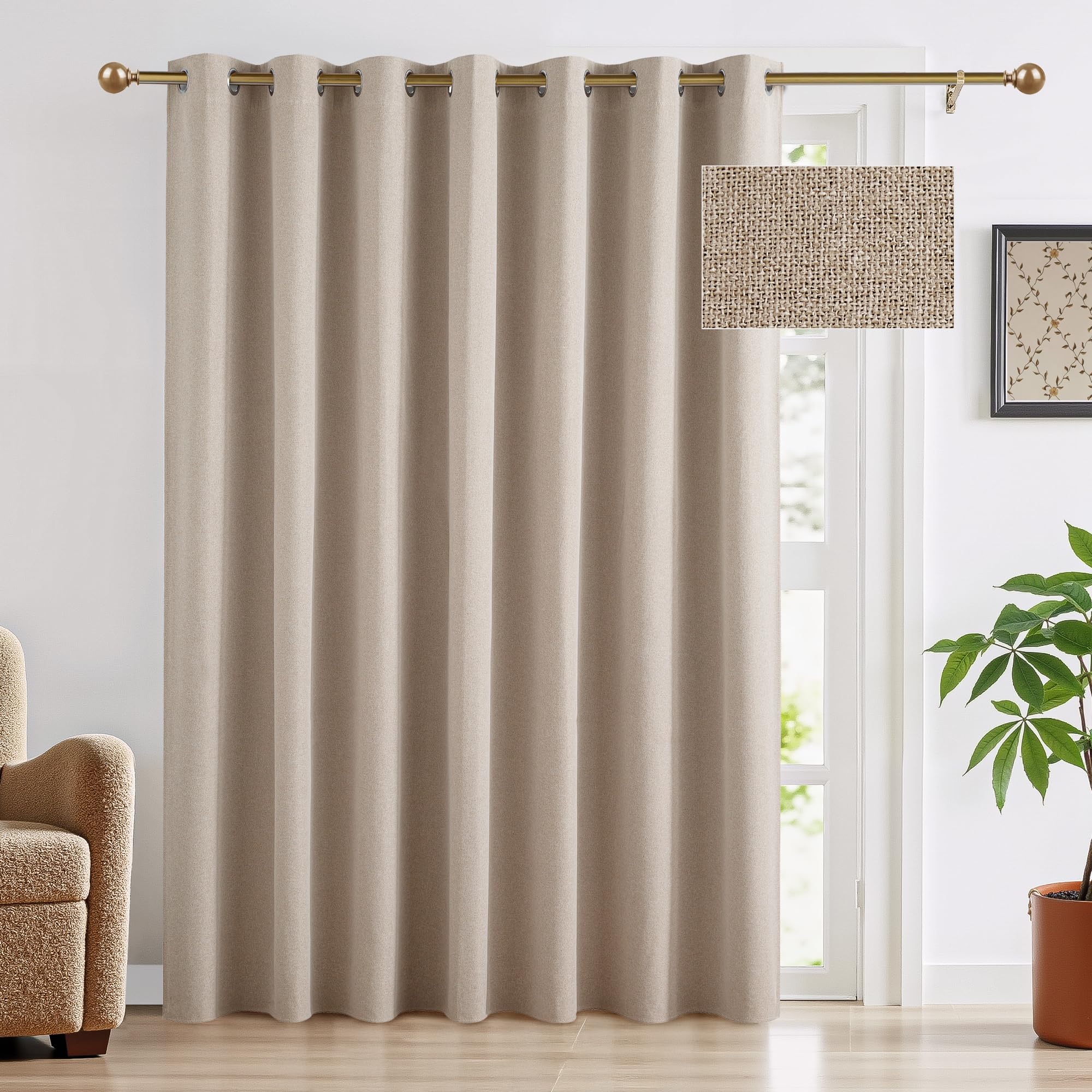 Photo 1 of RYB HOME Sliding Door Curtains 108 Inch Long - Linen Blackout Patio Door Curtain Panels, Privacy Thermal Drapes for Apartment/Office/Bedroom with Grommet Top, W100 x L108, Mocha, 1 Panel