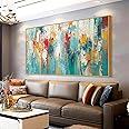 Extra Large Abstract Painting on Canvas, Abstract Wall Decor, Blue Gold Wall Art, Textured Style Artwork, Abstract Print Art, Modern Canvas Art Wall Decor, Wall Decor Office Living Room (Gold Frame, 36"x20"|92x52cm)