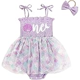 TITKKOP Baby Girl 1st Birthday Clothes One Year Old Tulle Romper Sleeveless Bodysuit Cake Smash Outfits