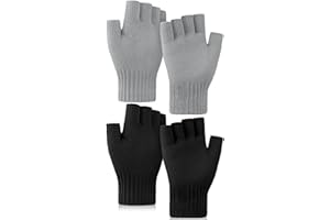 Glooarm 2 Pairs Fingerless Gloves for Women Men Winter Thick Caremere Warm Knit Stretchy Unisex Adults