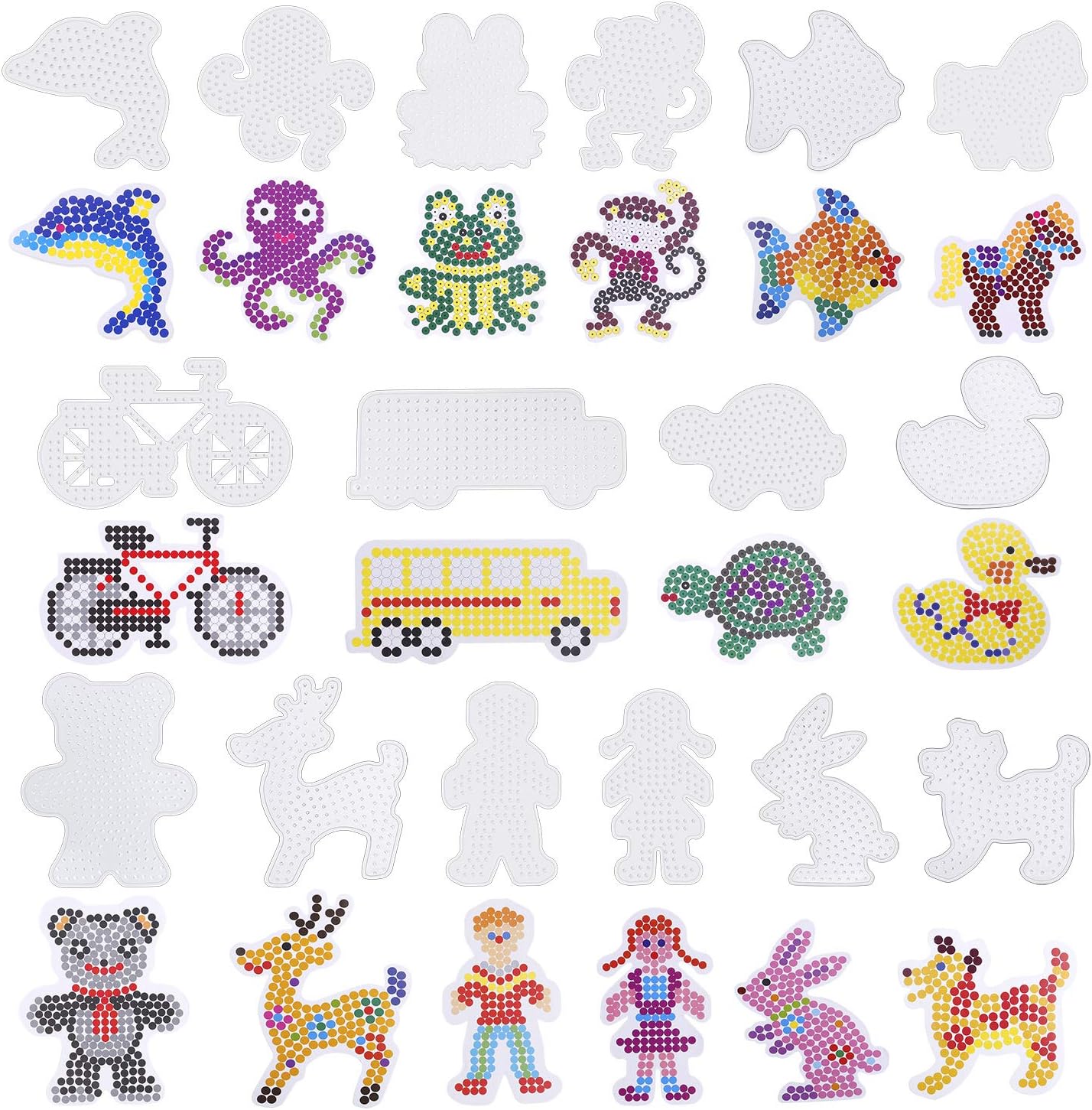 Coopay 16 Pieces Clear Square Fuse Beads Pegboards Different Shapes Car Pegboards Small Plastic Template Beads Boards with 16 Pieces Colorful Cards for Kids Craft Beads (Size-2)