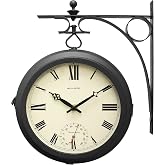 AcuRite 9-Inch Indoor/Outdoor Double-Sided Hanging Clock with 360-Degree Spin Functionality, Iron Metal Frame, Glass Lens, Quartz Crystal Movement, Weatherproof and Premium Thermometer (75140M),Black