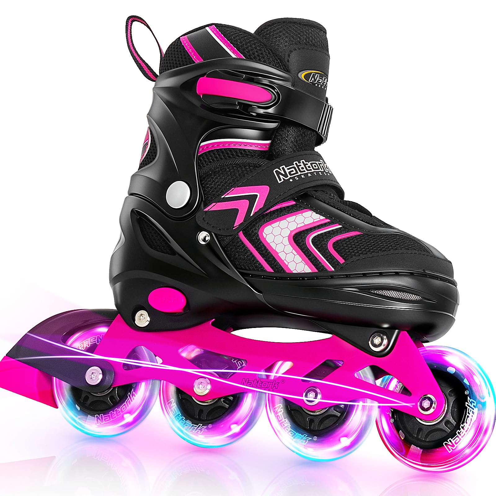 Adjustable Inline Skates for Girls, Girls Roller Skates for Kids Ages 8-12, Roller Skates with All Light up Wheels for Youth, Rose Image
