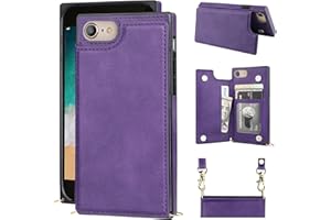 Bocasal Crossbody Wallet Case for iPhone SE(2022) iPhone SE(2020) iPhone 7/8 Credit Card Holder PU Leather Kickstand Shockproof Detachable Cross Body Strap Lanyard Magnetic Closure 4.7 inch(Purple)