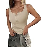 Kissfix Tank Tops for Women Summer Casual Cute Sleeveless Henley