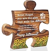 You Are the Piece That Made the Difference Puzzle Sign, Retirement Gift for Women Men Coworker Friend, Wooden Desk Decor for Office, Thank You Keepsake Plaque with Sunflowers - FSE378