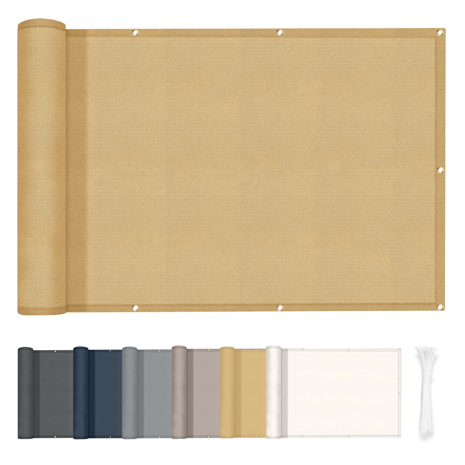 HENG FENG Balcony Privacy Screen 1x5m, 160g/㎡ PES Waterproof Fence Screen, 95% UV Protection for Deck, Patio, Backyard, Outdoor Pool, Porch, Railing, Sand