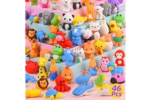 Kaemi 46Pcs Animal Erasers - Kids Desk Pets Bulk 4D Puzzle Erasers Take Apart Toys for Party Favors & Treasure Box Games