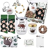 Landical 11 Pcs Sloth Theme Gift for Women Include Tumbler Mug Makeup Bag Sock Keychain Scrunchie Doll Notepad Aromatherapy Greeting Card in Gift Box for Christmas Holiday Animal Lovers