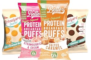 BETTER THAN GOOD SNACKS BETTER THAN GOOD Keto Protein Puffs | 16g Protein, 2 Servings of Fruits & Veggies | Paleo, Low Sugar, Low Calories, Gluten Free, Diabetic Friendly Keto Snacks (Sweet Sampler 4 Count Pack of 1)