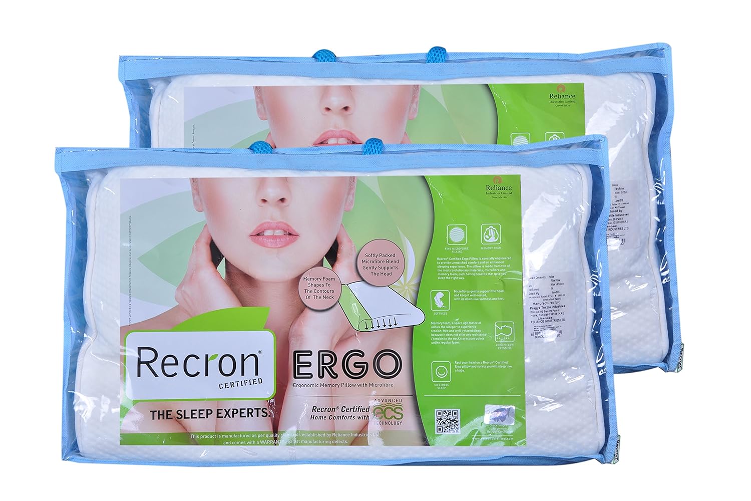 Buy Recron Ergo Fibre Pillow Pack Of 2 17x27 Online At Low Prices
