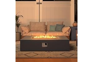 UPHA 56'' Patio Propane Gas Concrete Fire Pit Table, Rectangular Fire Table with Pit Cover, 50000 BTU Auto-Ignition, Free Lava Rocks, 56''L x 28''W x 12.8''H, Dark Grey…