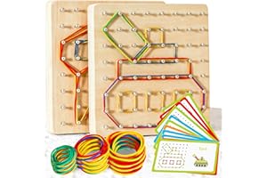 CHEROSIN 2Pack Wooden Geoboard Montessori Toys - Wood Geo Board Manipulative Geoboards for 4 5 6 Year Old Kids with Pattern Cards and Rubber Bands,Educational Peg Board for Boys Girls Ages 3-6