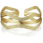 SHINYTE CATALINE Valentine's Day Gift Ideas 14K Gold Plated Chunky Cuff Bracelet For Women,Adjustable Bendable Cuff Bracelets Boho Bangle,Gift for Girlfriend Wife