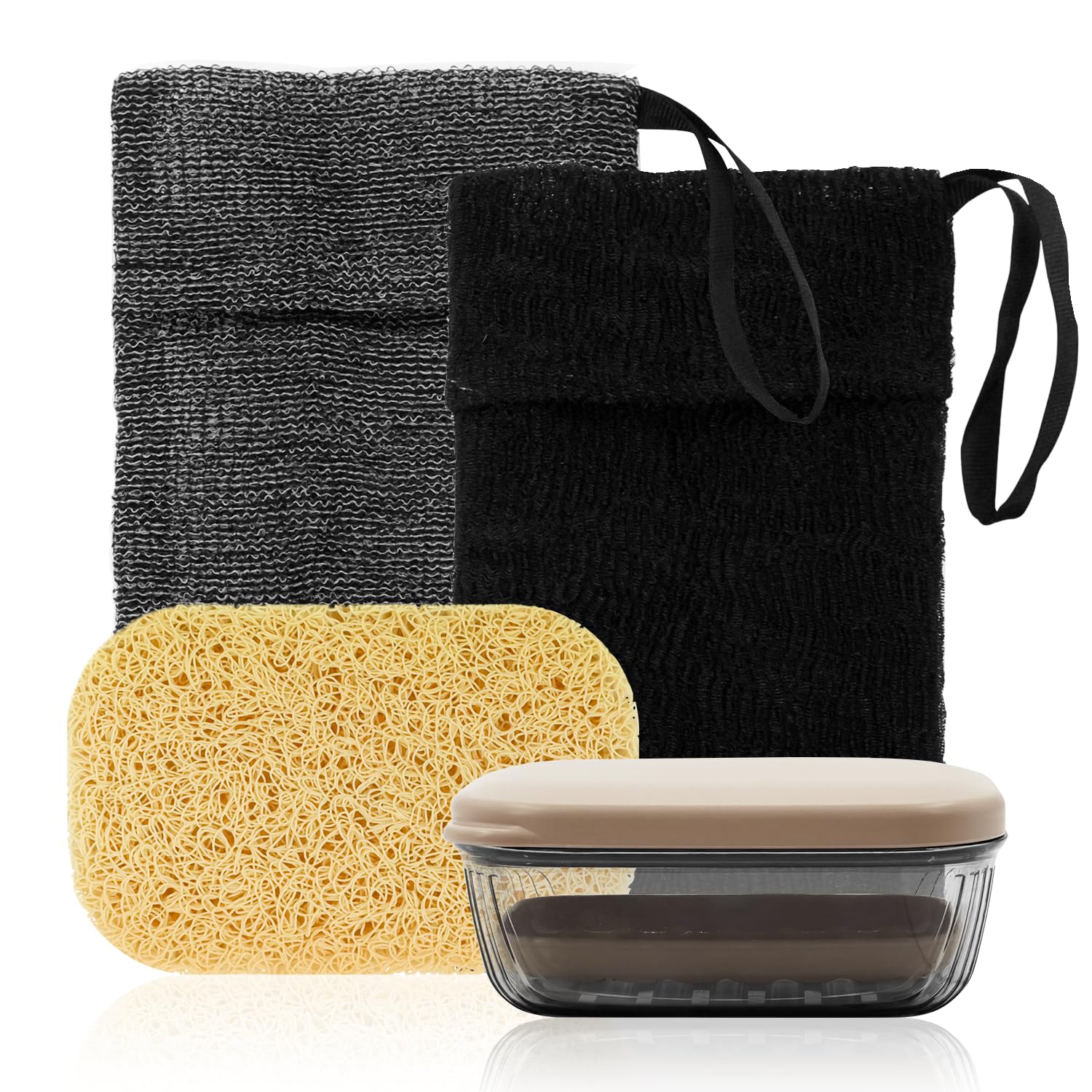 Photo 1 of 4 Piece Travel Soap Box Set (2 Soap Bags + 1 Soap Pad + 1 Drainable Soap Box) Bathroom Non-Slip Soap Holder Household Quick Dry Soap Holder