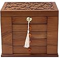 Changsuo Wooden Jewelry Box for Women, Organizer Box of Solild Wood with Lock and Key for Jewelries, Watches, Necklace, Ring, Lockable Storage Case (Cherry)