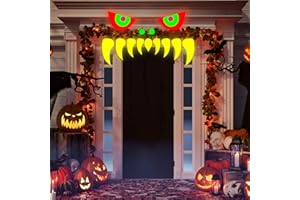 WILLBOND Halloween Face Decorations Outdoor Garage Door Archway Car Party Decor with Eyes Teeth Cutouts for Halloween Party Wedding Decoration Neon Glow Black Light Reactive Party