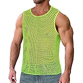 ZNVGIRL Men's Mesh Fishnet Muscle Top See Through Shirts Fitted Crew Neck Tee Clubwear