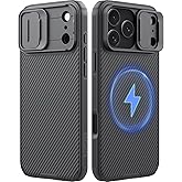 NILLKIN for iPhone 17 Pro Max Case Magsafe, [Dual-Slide Lens Cover] [4-Corner Shockproof Airbags] [Anti-Lost Lanyard Hole] Slim Phone Case Magnetic Silicone Cover for iPhone 17 Pro Max 6.9 inch, Black