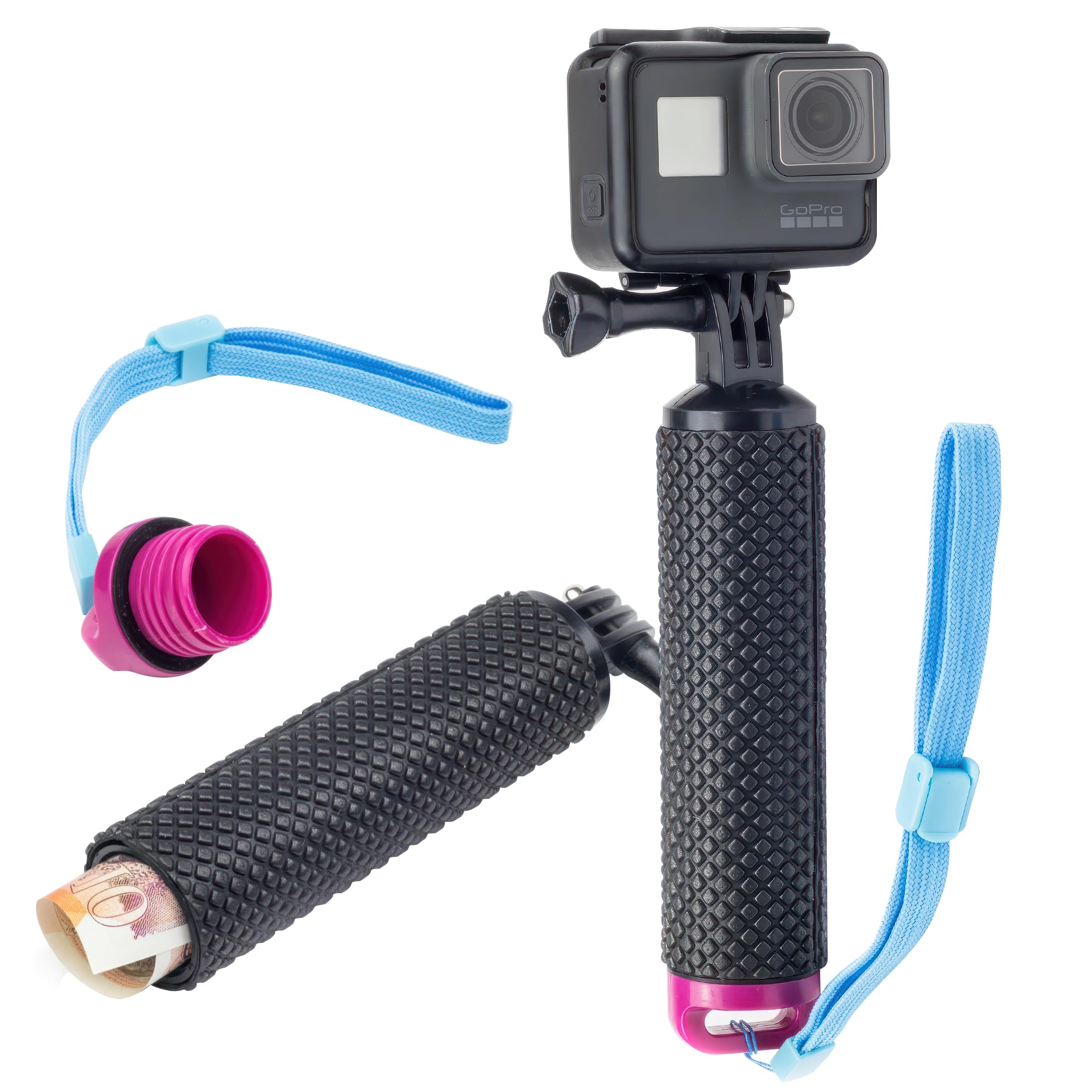 Digicharge Floating Handle Grip Mount with Hand Strap for Action Cam GoPro Lit Hero Hero13 13 Hero12 12 Max 2/ DJI Osmo Action 5/11 Mini 10 Max 9 Akaso Float, Waterproof Internal Storage, Purple