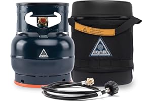 Ignik Refillable Gas Growler Deluxe 3.8-Pound Empty Propane Tank with Carry Case and Adapter Hose, Black Case/Blue Tank
