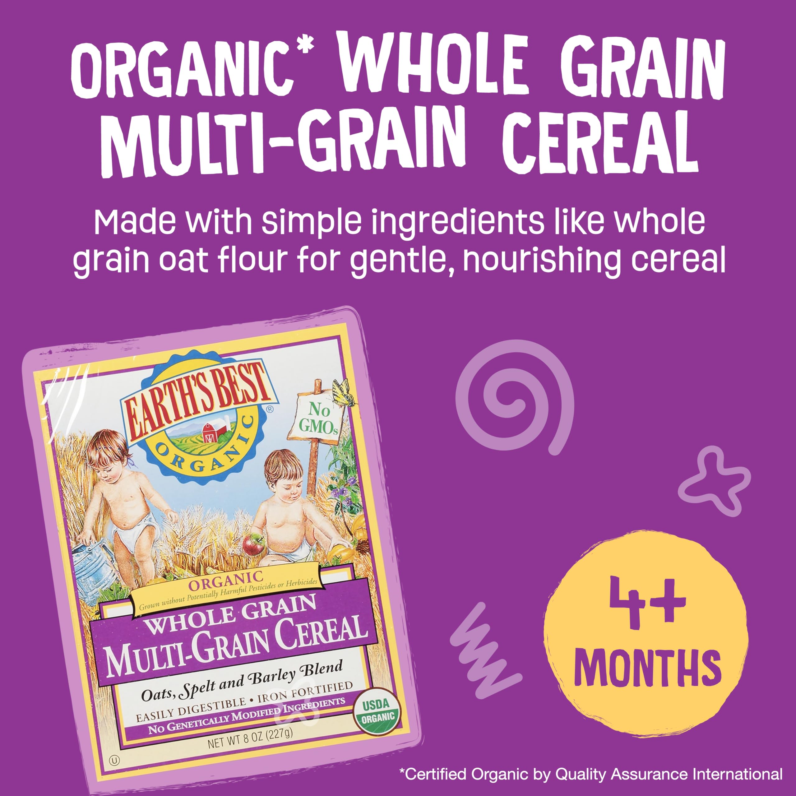 Earth's Best Organic Baby Food, Organic Whole Grain Multi-Grain Baby Cereal, Non-GMO, Easily Digestible and Iron Fortified Baby Food, 8 oz Box (Pack of 12)