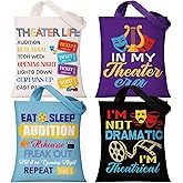 Paterr 4 Pack Theatre Tote Bags Musical Theater Gifts Broadway Canvas Bag Theatre Lover Gifts for Drama Actors and Students Birthday Supplies