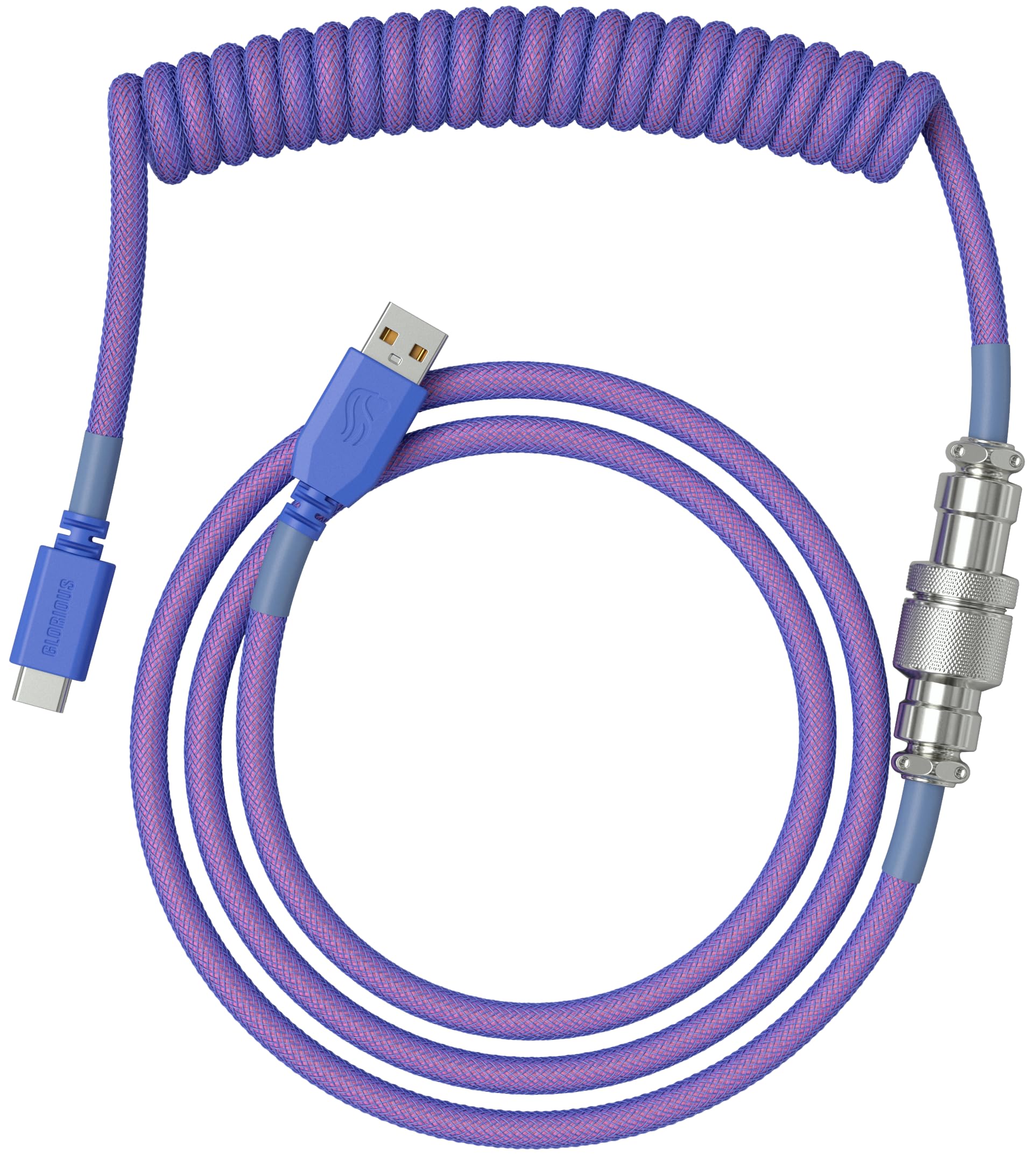 GLORIOUS Gaming Premium Coiled Keyboard Cable - Gold Plated USB-A (PC) to USB-C (Keyboard), Tangle Resistant, Double Braided Sleeving for Peak Durability, 5-Pin Aviator Mid-Connection - Nebula