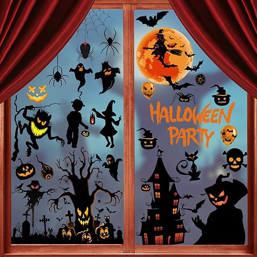 GOMANCHE Halloween Decorations Window Clings, Removable Electrostatic Halloween Window Sticker, Double Sided Black Cat Spooky Halloween Window Decals for Halloween Party Decor Supplies(9 Sheets)