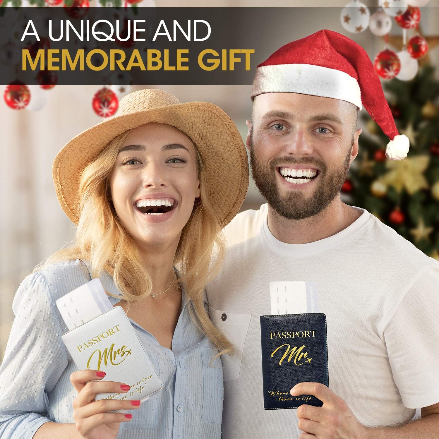 DELUXY Honeymoon Luggage - Mr and Mrs Luggage Tags + Passport Holder - Memorable Bridal Shower Gifts, Wedding Gifts for Couple, Engagement Gifts for Couples- Mr & Mrs Engraved Pen Included: Office Products
