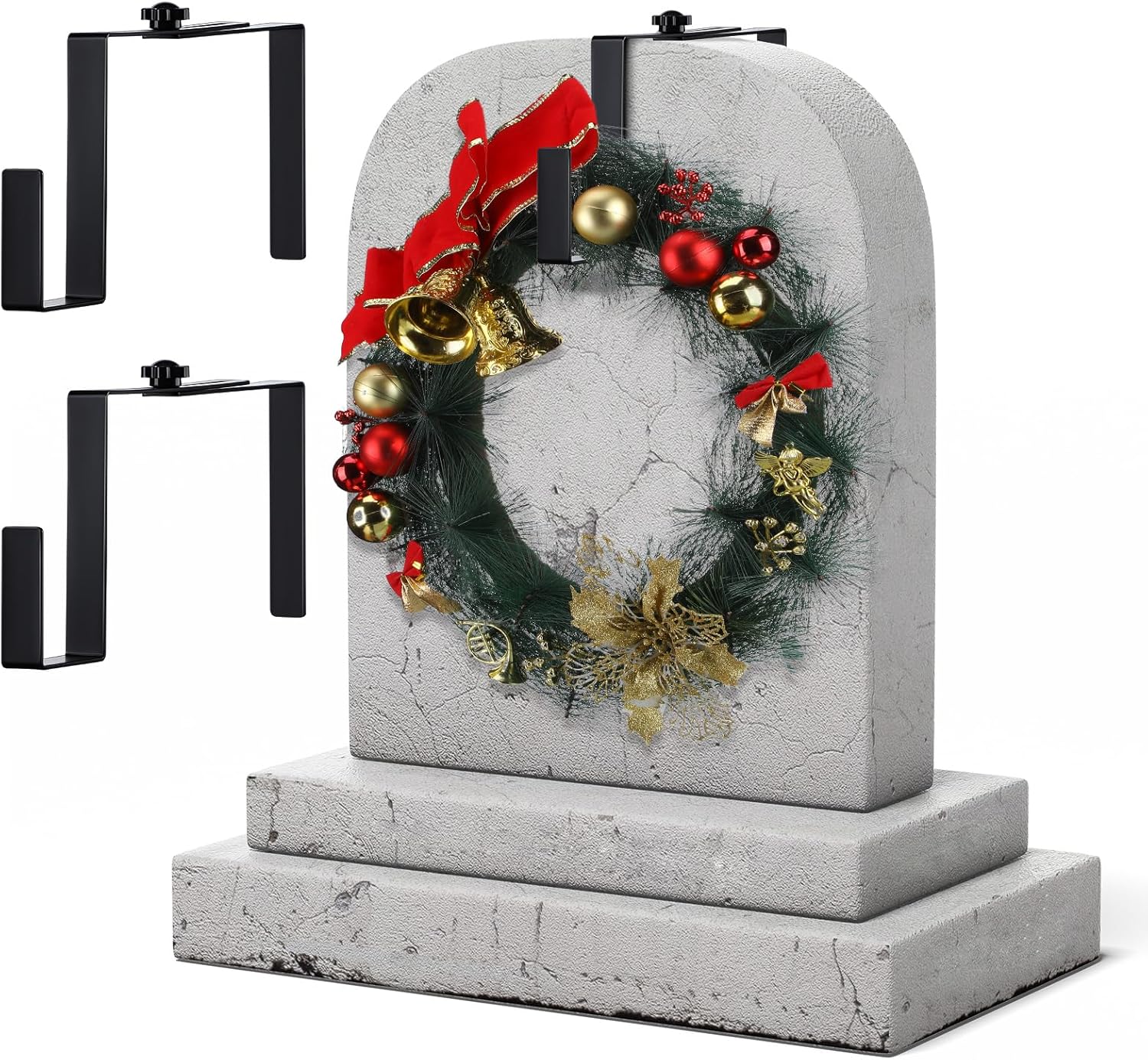 Wreath Hangers - Blulu 2 Pcs 7'' to 11'' Metal Christmas Headstone Wreath Hanger Adjustable Flower Wreath Holder Stands Gravestone Marker Cemetery Tombstone Saddles (Black,Straight)