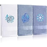 Tingjoo 3 Pcs Mandala Hand Towels Mandala Flower Boho Bathroom Decor 14x29 Inch Embroidered Modern 100% Cotton Absorbent Hand Towels for Bathroom Kitchen