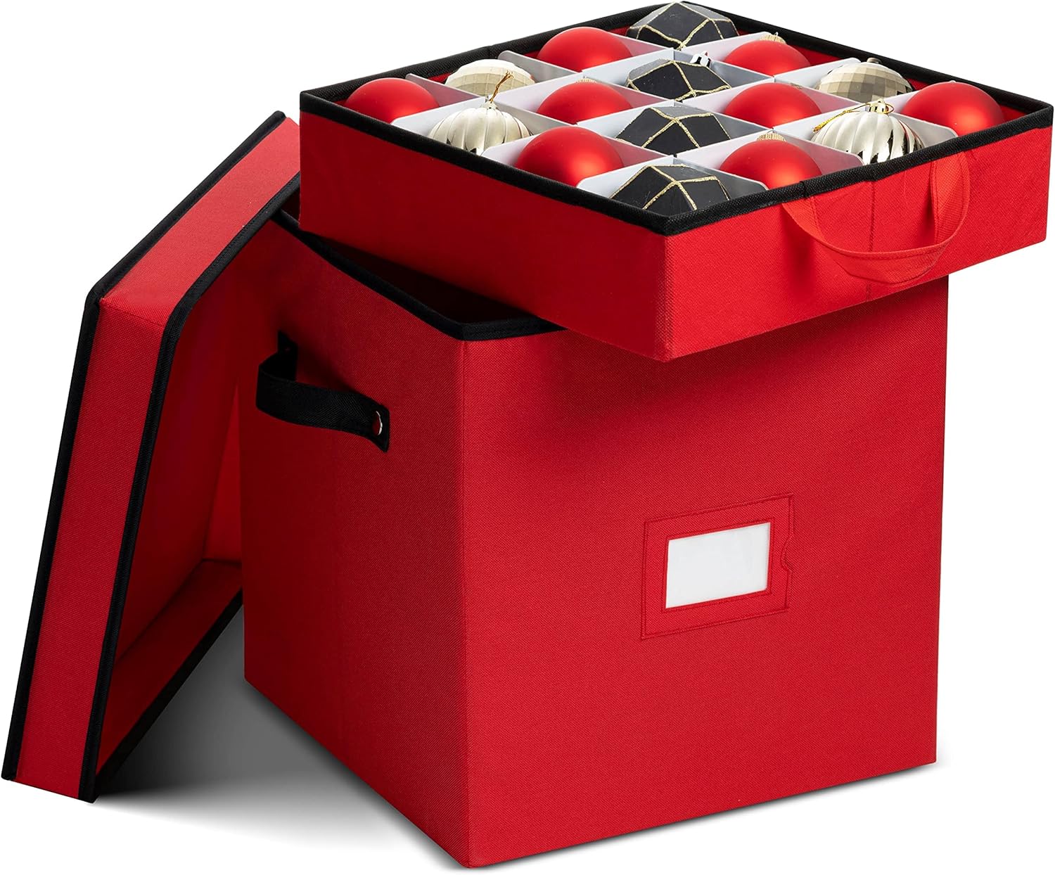 Holiday Décor Storage - Zober Christmas Ornament Storage Box - Stores 64 Ornaments - Non-Woven, Tear- Proof Christmas Ornament Storage Containers - 3 Inch Cube Compartments - Red