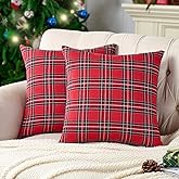 Red Tartan Plaid Christmas Decorative Throw Pillow Covers 18x18 Set of 2, Red Plaid Christmas Decor Tartan Pillows for Couch Bed & Living Room, Retro Classic Xmas Decorations for Winter Holiday