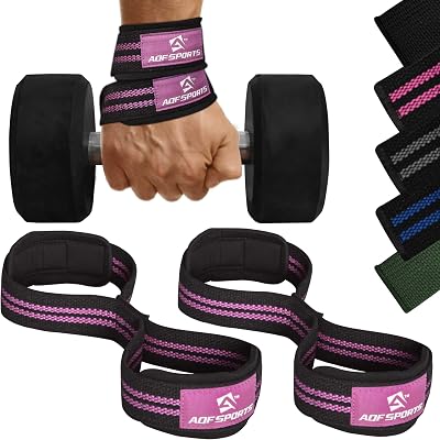 AQF Figure 8 Weight Lifting Straps with Padded Cuff Black Pink