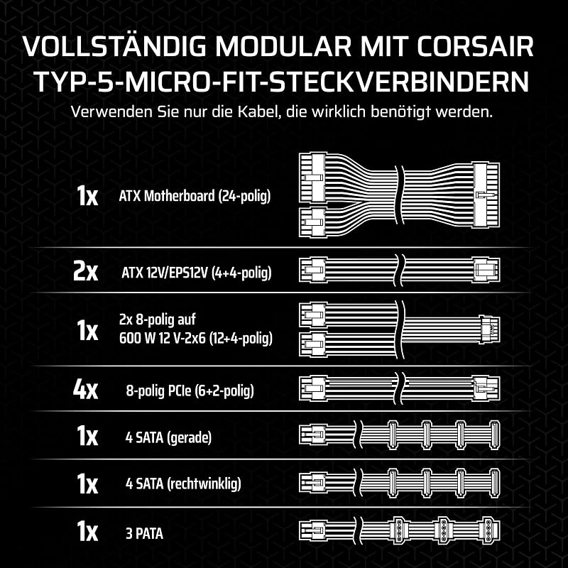SF1000 (2024) Vollständig Modulares Geräuscharmes 80 Plus Platinum ATX-Netzteil – ATX 3.1-Kompatibel – PCIe 5.1-Fähig – SFX-to-ATX-Halterung im Lieferumfang Enthalten – Schwarz
