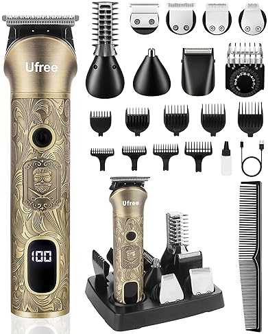 Hair Cutting Tools - Ufree Beard Trimmer for Men, Electric Razor Shaver, Cordless Hair Clipper Shaving Kit for Mustache Body Nose Ear Hair Facial, Adjustable Beard Grooming Kit Birthday Gifts for Men