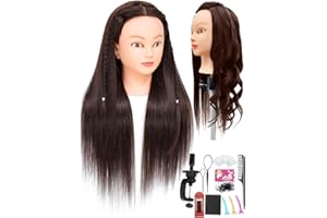 LOOSINA Mannequin Head Human Hair for Cosmetology, Manikin Head with 80% Real Hair for Styling Doll Head Braiding Practice Mannequin Heads Hairdresser Hairstylist Girls with Free Clamp Holder (Dark Brown 4#)