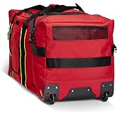 LINE2design Firefighter Jumbo turnout Gear Wheeled Bag with Reflective Trim, Front Pocket and Maltese Cross Logo - Red