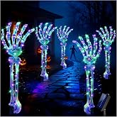 Solar Halloween Pathway Lights Outdoor - 5Pack Lighted Skeleton Arm for Outdoor Walkway Yard Garden Decorations, 250 LEDs Purple and Green Halloween Solar Pathway Stake Lights Decor, 8 Modes