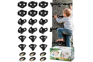 TOPNEW 18PCS Ninja Tree Climbing Holds and 6 Sturdy Ratchet Straps for Kids Tree Climbing, Large Climbing Rocks for Outdoor Ninja Warrior Obstacle Course Training