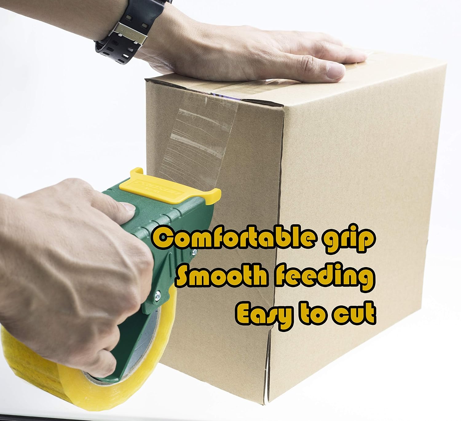 Prosun 2 Inch Packing Tape Gun Dispenser, Width-Adjustable Box Sealer, Lightweight Ergonomic Industrial Heavy Duty Tape Cutter for Carton, Packaging and Box Sealing, Green : Office Products