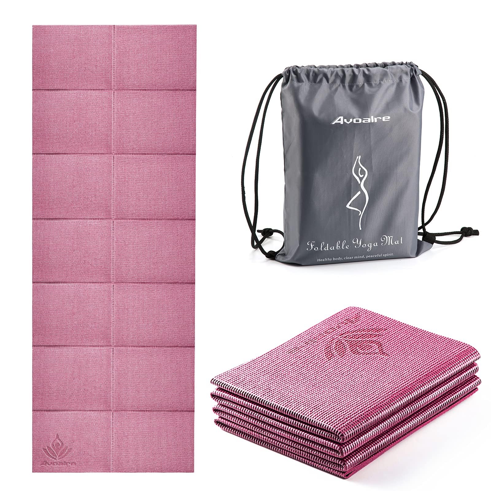 Avoalre Travel Yoga Mat Non Slip Foldable Portable Gym Mat Fitness Training Pilates Exercise Mat Workout for Women Men-Pink